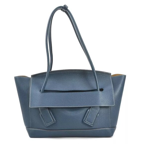 Auth BOTTEGAVENETA The Arco Shoulder Bag Navy Leather